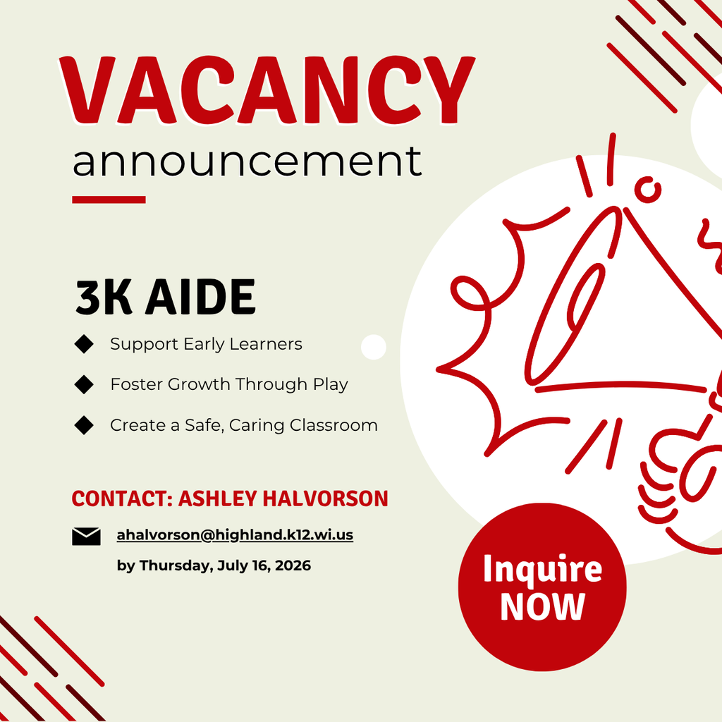 #HCSCardinals Vacancy Announcement - 3K Aide