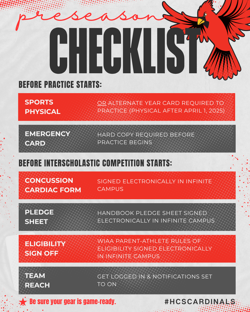 #HCSCardinals Student Athlete Preseaon Checklist