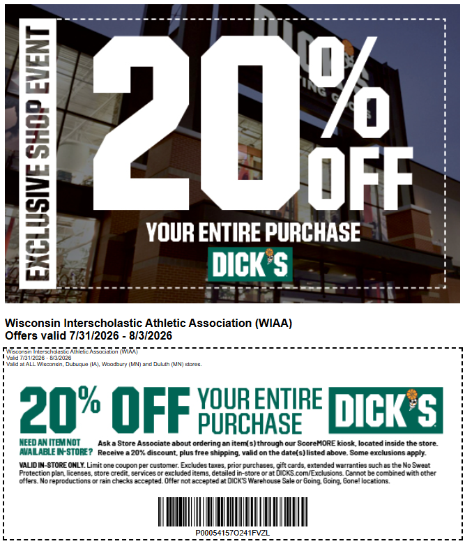 WIAA Dick's Sporting Goods Exclusive Coupon