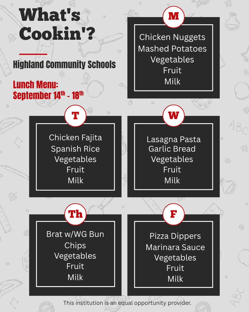 #HCSCardinals Lunch Menu 9/14-9/18