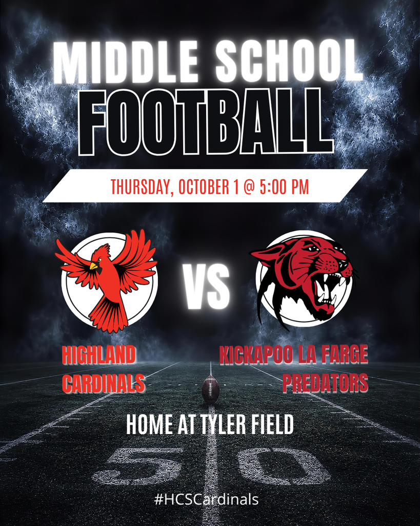 MS FB @ Home vs Kickapoo La Farge 5PM #HCSCardinals