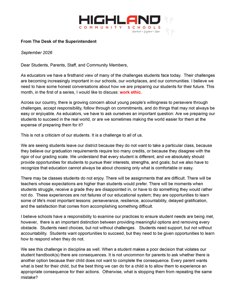 September 2026 From the Desk of the Superintendent pg 1