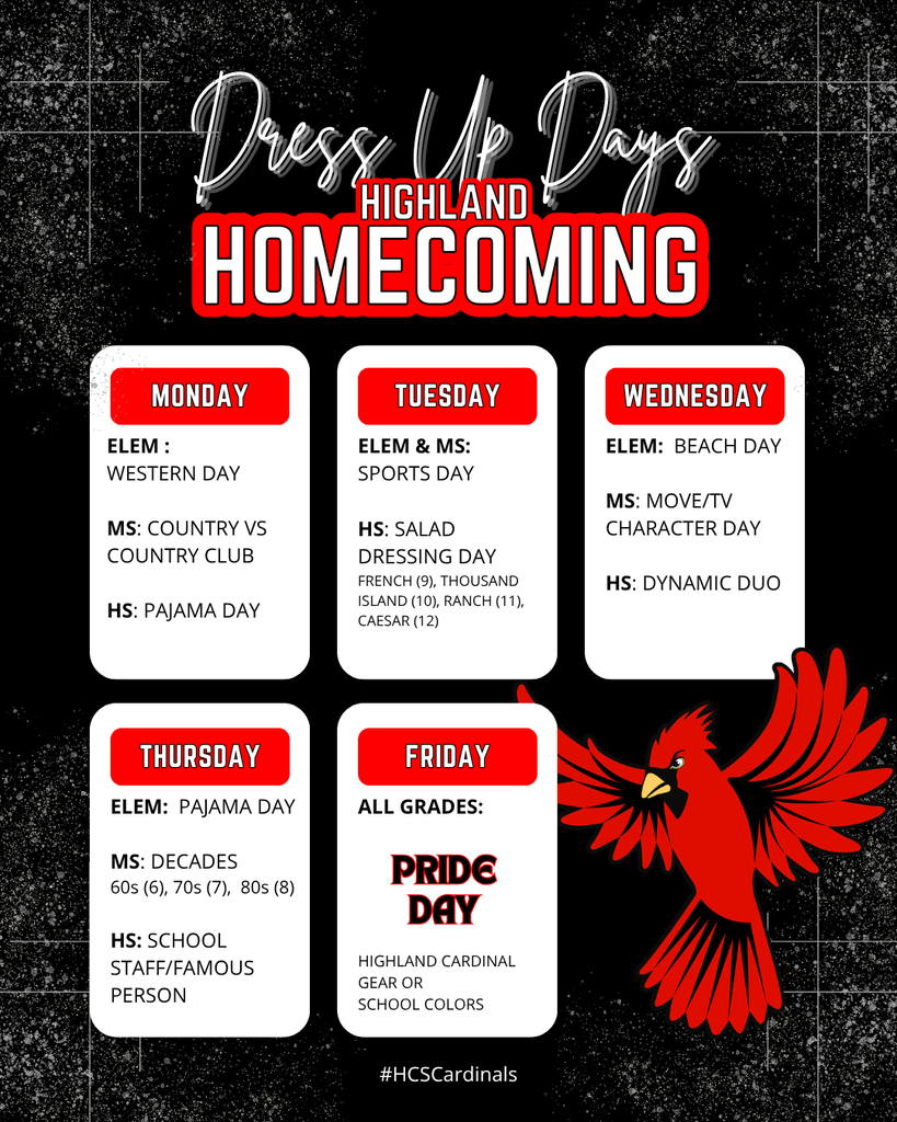 Homecoming Week Dress Up Days 9/21-9/25