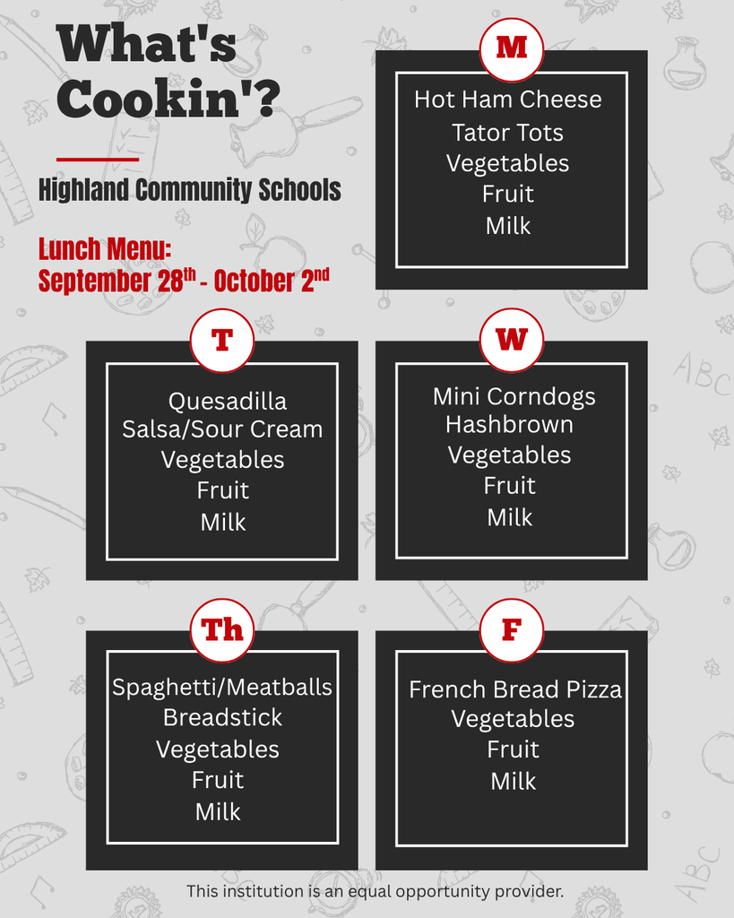 Highland Lunch Menu 9/28-10/2