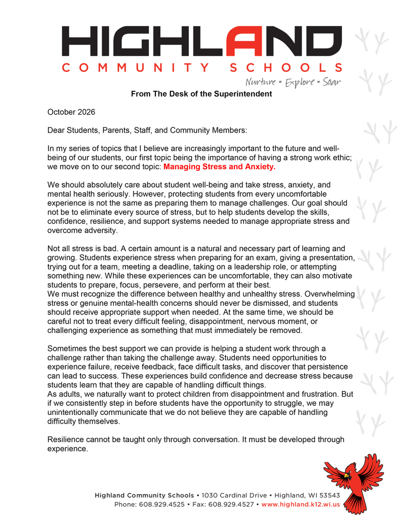 October 2026 From the Desk of the Superintendent 1