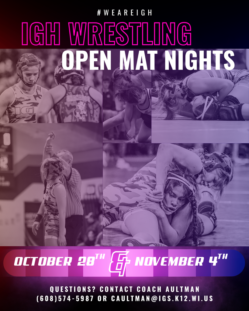 IGH Wrestling Open Mat Nights 10/28 $ 11/4 @ 7PM, IGH Wrestling Room in IGEMS