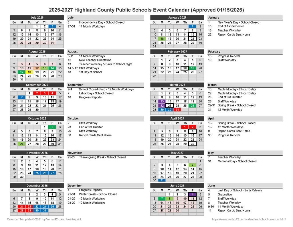 School Calendar 2026-2027 Approved 1
