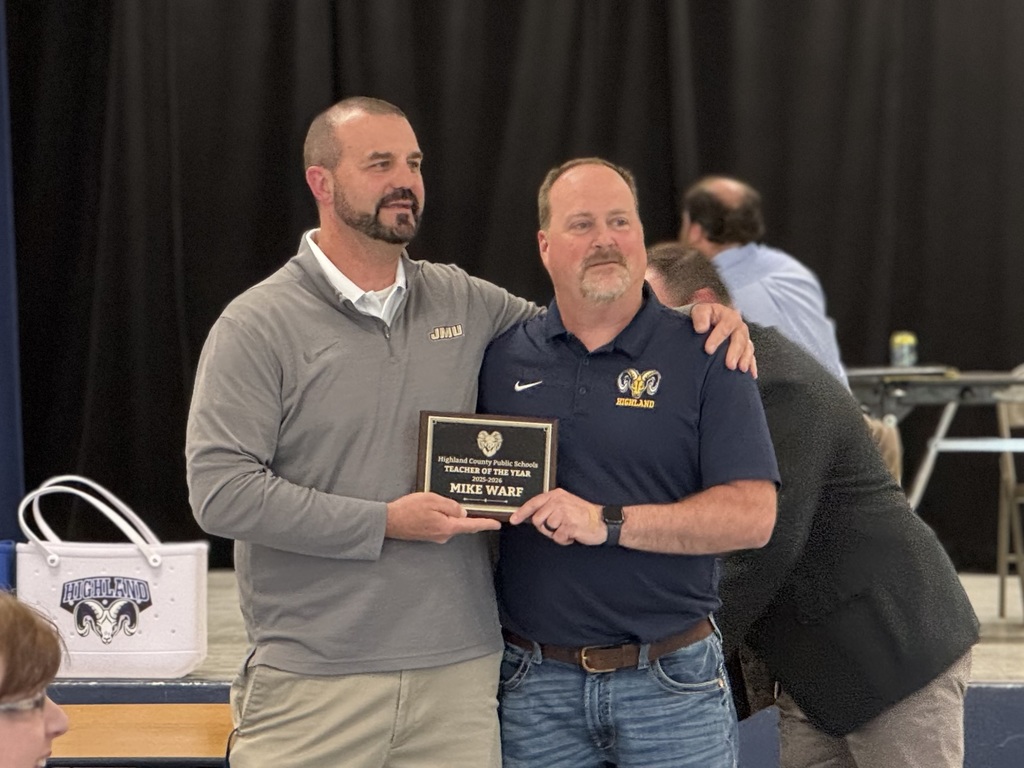 🏆👏 Celebrating Excellence at HCPS! 👏🏆  Today, during our Teacher Workday Luncheon, Dr. Nycum recognized two outstanding members of our team:  🍎 Teacher of the Year: Mike Warf 🌟 Staff Member of the Year: Vernon Simmons (who was unable to be with us today)  Dr. Nycum shared that these awards were 100% staff-selected, making them especially meaningful and well-deserved. He spoke highly of the dedication, impact, and positive influence both individuals have on our schools each and every day.  Mr. Good also shared kind words about Mr. Warf, highlighting the difference he makes for students and colleagues alike.  Congratulations to both Mr. Warf and Mr. Simmons—thank you for all you do for Highland County Public Schools! 💙🐏