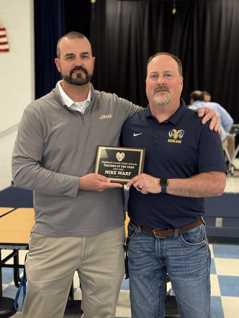 🏆👏 Celebrating Excellence at HCPS! 👏🏆  Today, during our Teacher Workday Luncheon, Dr. Nycum recognized two outstanding members of our team:  🍎 Teacher of the Year: Mike Warf 🌟 Staff Member of the Year: Vernon Simmons (who was unable to be with us today)  Dr. Nycum shared that these awards were 100% staff-selected, making them especially meaningful and well-deserved. He spoke highly of the dedication, impact, and positive influence both individuals have on our schools each and every day.  Mr. Good also shared kind words about Mr. Warf, highlighting the difference he makes for students and colleagues alike.  Congratulations to both Mr. Warf and Mr. Simmons—thank you for all you do for Highland County Public Schools! 💙🐏