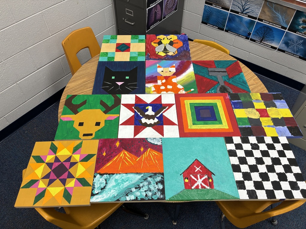🧵✨ Learning History Through Quilting ✨🧵  Students in our gifted classes explored the rich history of quilting, dating all the way back to ancient Egypt. They studied how quilts have evolved over time and learned about freedom quilts, which used secret patterns to help guide enslaved individuals to freedom.  Students then put their creativity to work by designing and creating their own barn quilts! They also discovered a special local connection—Virginia’s first barn quilt trail began right here in Highland County in 2011.  What a meaningful way to connect history, art, and our community! 💙💛 #GoRams