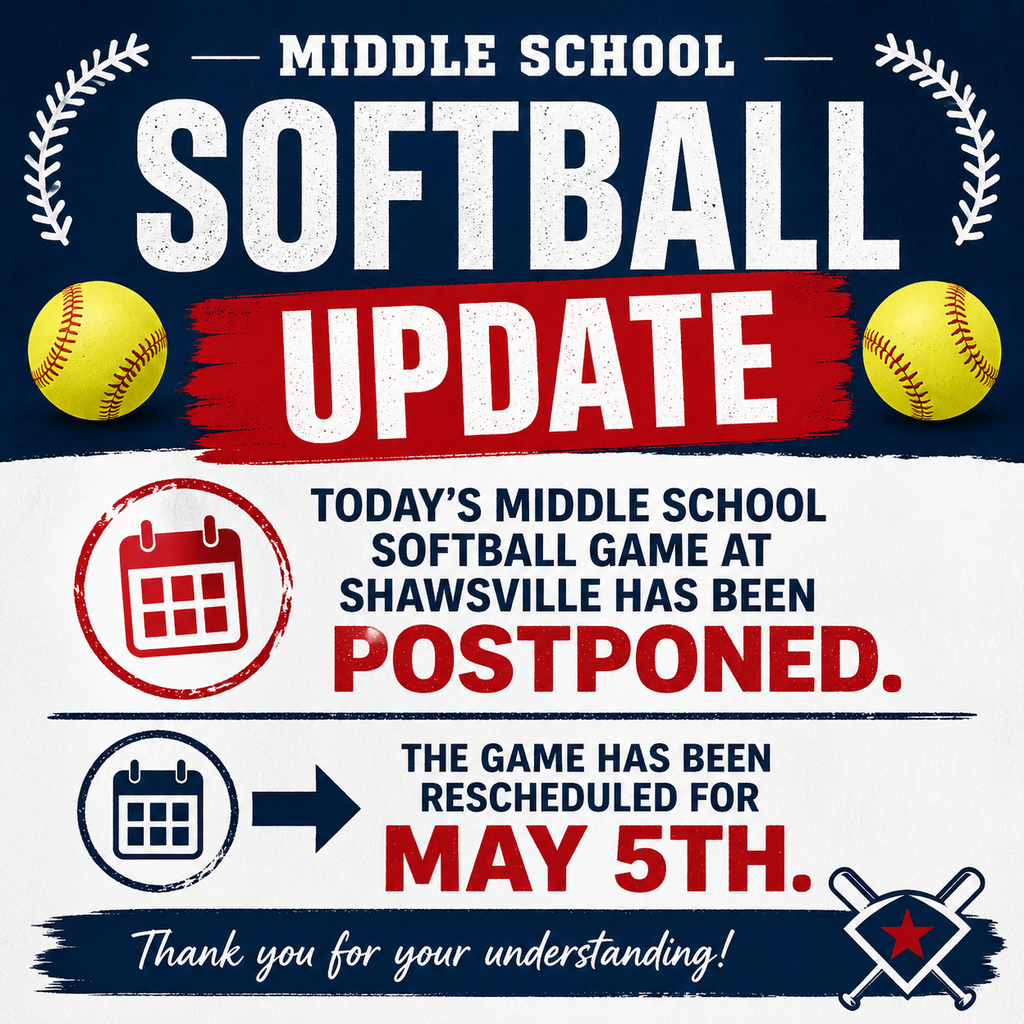 🥎 Schedule Update  Today’s Middle School softball game at Shawsville has been postponed and rescheduled for May 5th.