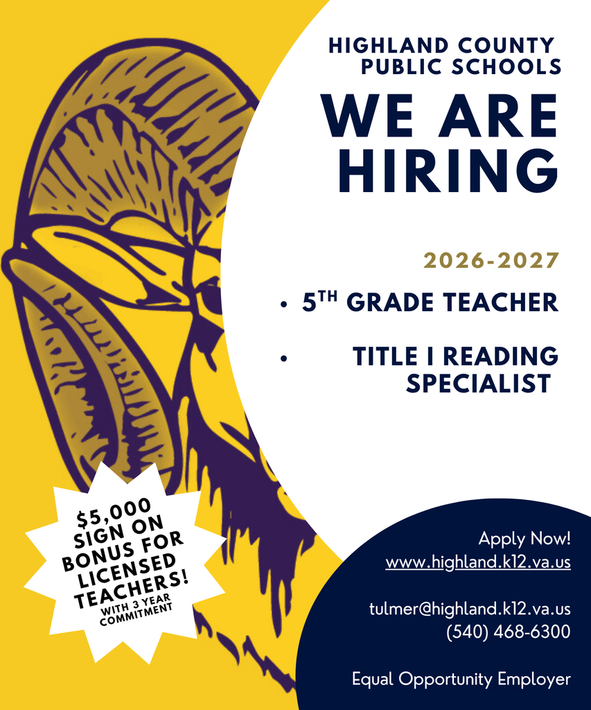 📢 Join our team at Highland County Public Schools!  Check out the official employment page for current job opportunities in our district — from licensed teaching positions and classified staff roles to substitute and volunteer openings. 🧑‍🏫📚 Whether you're an experienced educator or interested in supporting students in other ways, there’s something for you!  👉 Learn more and apply here: https://www.highland.k12.va.us/page/employment