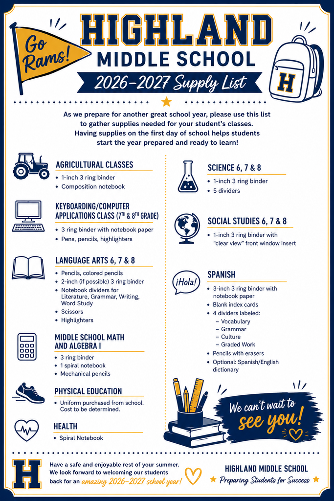 Middle school supply list 