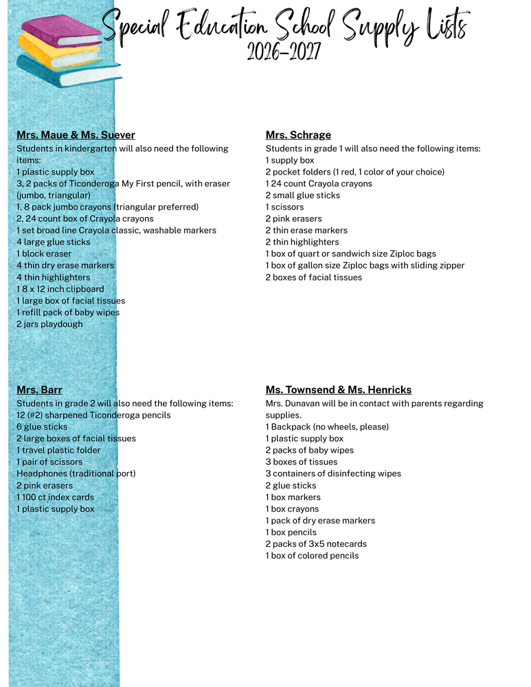 School Supply Lists