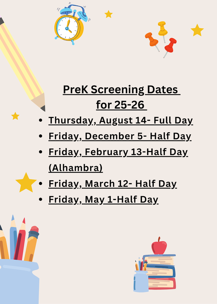 PreK Screening Dates