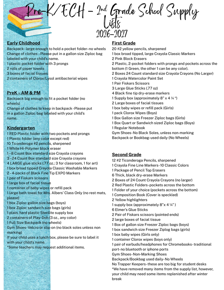 School Supply Lists