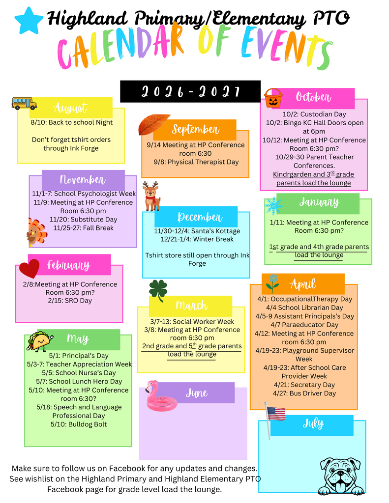 PTO Calendar of Events