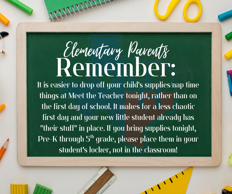 Elementary Supplies Reminder