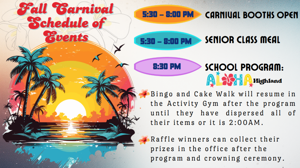 Fall Carnival Schedule of Events