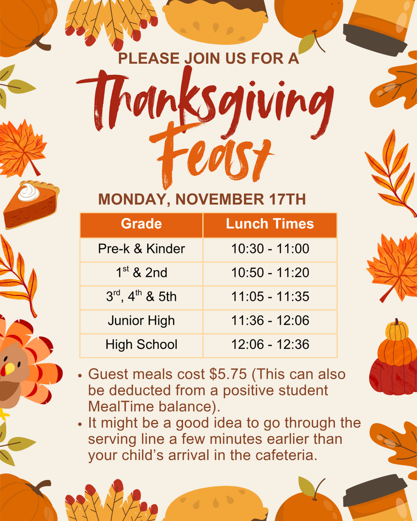 Thanksgiving Feast, Monday November 17th from 10:30-12:36