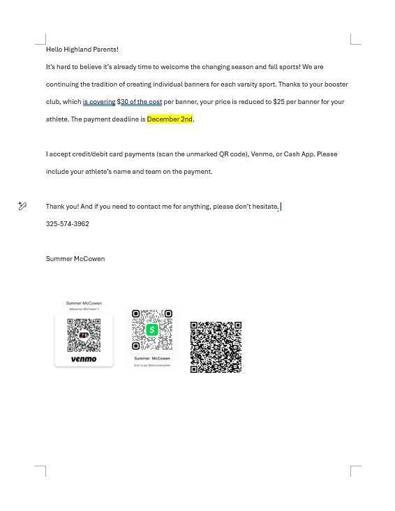 Basketball banner payments