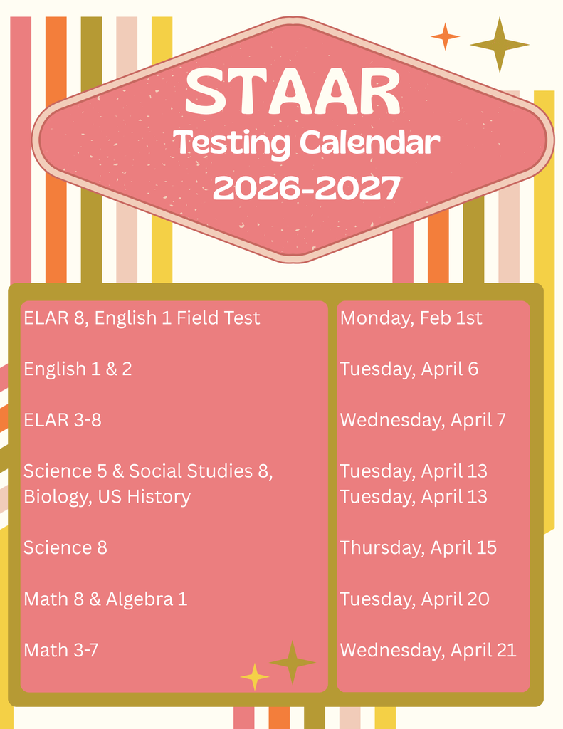 STAAR Testing Calendar 2026-2027