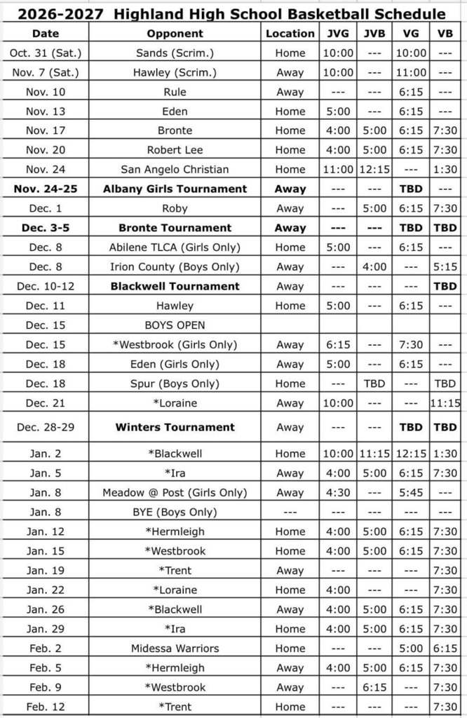 JH BBall Schedule