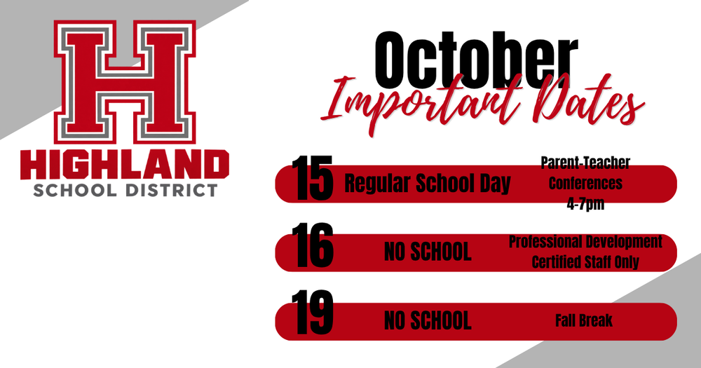 📅 Important October Calendar Reminders! ❤️🩶 Rebel families, please make note of these upcoming dates as we head into the second half of October: 🍎 Thursday, October 15 — Regular school day Parent-Teacher Conferences will be held from 4:00–7:00 PM. 📚 Friday, October 16 — No School for Students Professional Development Day for certified staff. 🍂 Monday, October 19 — No School — Fall Break We hope everyone enjoys the extended weekend and a little fall break! Please mark your calendars and make plans accordingly. ❤️🩶