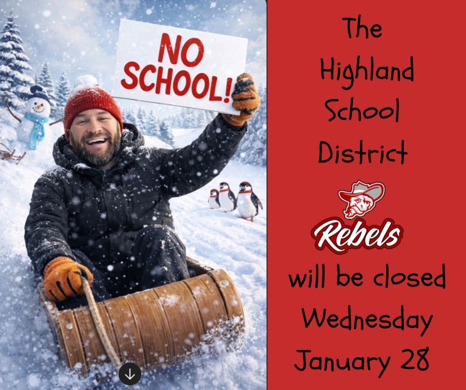 Dr. Lewis is having too much sledding around Rebel Nation, so he's calling for another snow day tomorrow! There will be no school on Wednesday, January 28, 2026! Stay safe and warm, Rebels!