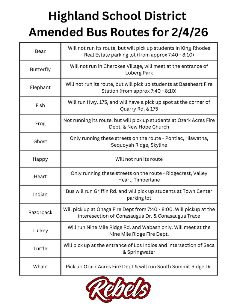 Amended Bus Routes for 2-4-26
