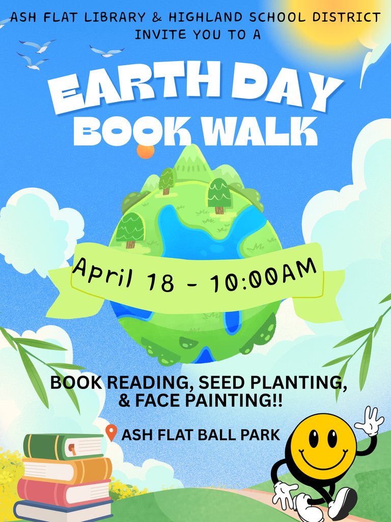 Celebrate Earth Day with some family fun!  The Highland Home Visiting Team has partnered with the Ash Flat Library to host a special Earth Day event for families on Saturday, April 18 at 10:00 a.m. at the Ash Flat Ballpark.  Families with children 18 and under are invited to enjoy a book reading, seed planting, and face painting as we celebrate the beauty of our world together.  We hope you’ll come join the fun for this special Earth Day event!