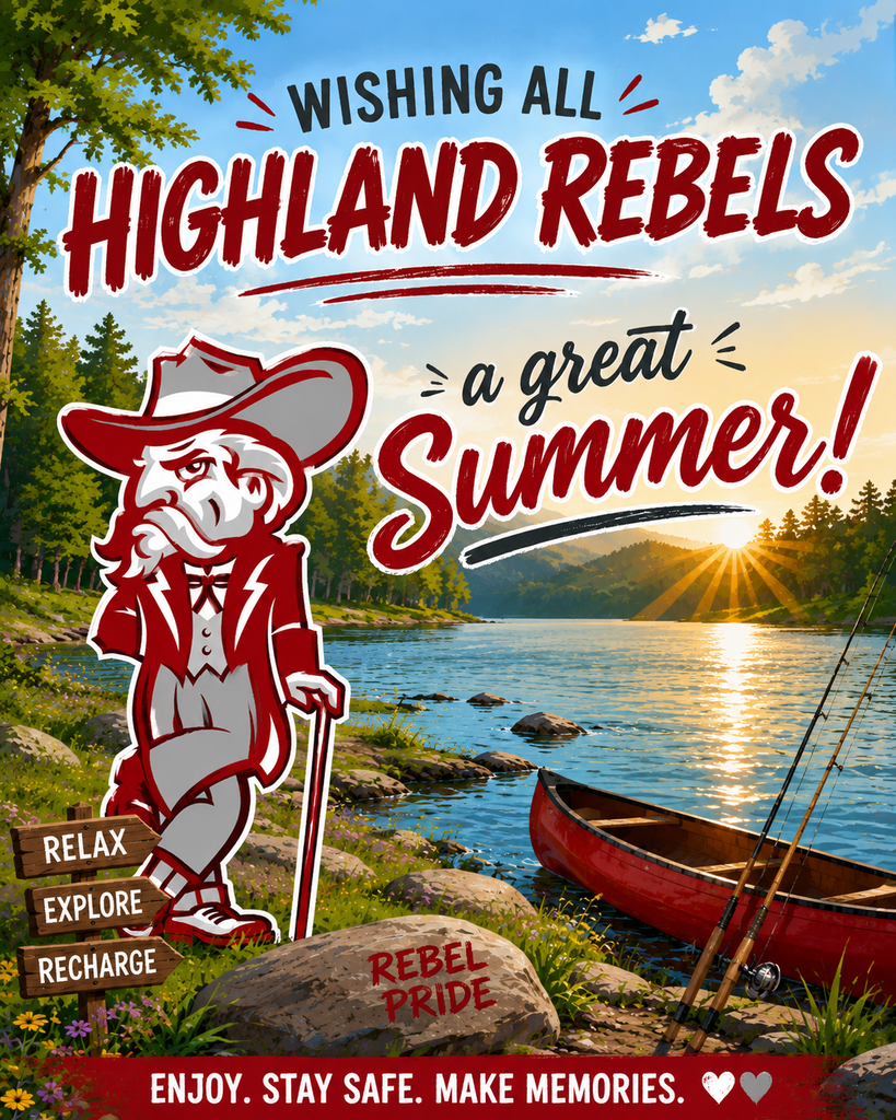 The buses have all pulled away, the hallways are quiet, and summer vacation has officially begun for our Rebels! ☀️🌊🛶  As students head home to enjoy a well-deserved break, many of our teachers and staff are doing the same. We hope everyone across Highland School District takes time this summer to relax, explore all that our beautiful area has to offer, and recharge for the year ahead.  While summer is just beginning, we are already preparing for an exciting 2026–2027 school year!  📅 Important Back-to-School Dates: • Grades 1–12: Tuesday, August 11 • Kindergarten: Thursday, August 13  Be sure to stay connected with Rebel Nation throughout the summer. We’ll continue sharing important updates and announcements through: • Our social media pages • SMS text messages • The Highland School District app • highlandrebels.org  Enjoy your summer, Rebels! Stay safe, make memories, and we’ll see you in August! 