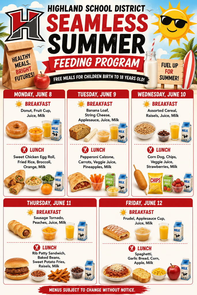 Week 2 Seamless Summer Feeding Program menu