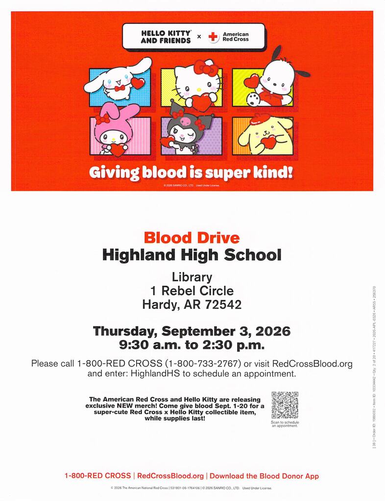 The first blood drive of the year will be held, Thursday, September 3, at HHS from 9:30 am to 2:30 pm. 