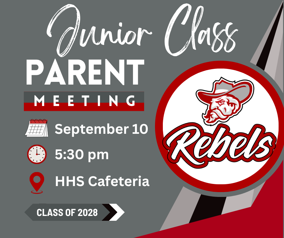 Junior Class Parent Meeting Date: Thursday, September 10th Time: 5:30 PM Location: High School Cafeteria Message Details: We invite all Junior Class students and their parents/guardians to join us for an informative meeting on Thursday, September 10th at 5:30 PM in the High School Cafeteria. We will cover important information regarding expectations, key events, and guidelines for the upcoming junior year. We look forward to seeing you there!