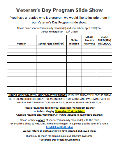 Veteran's Day Form