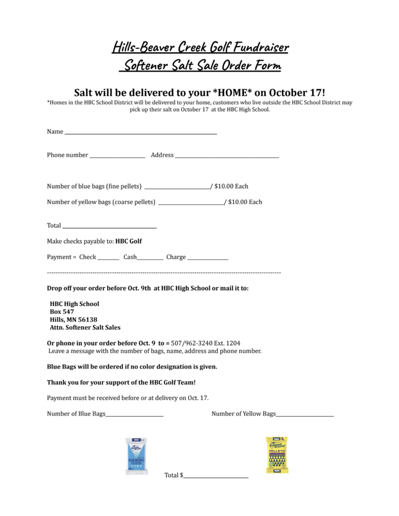 Order form for softener salts