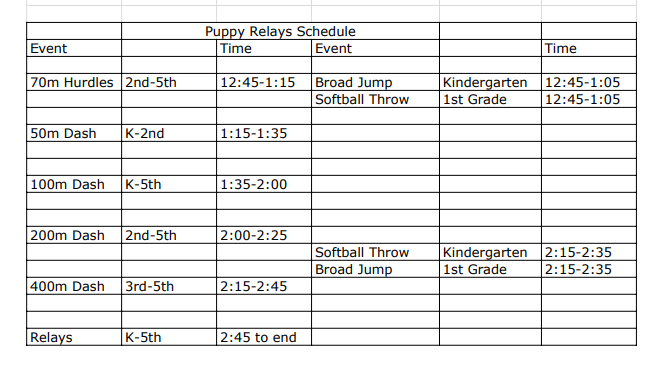 Puppy Relay Schedule