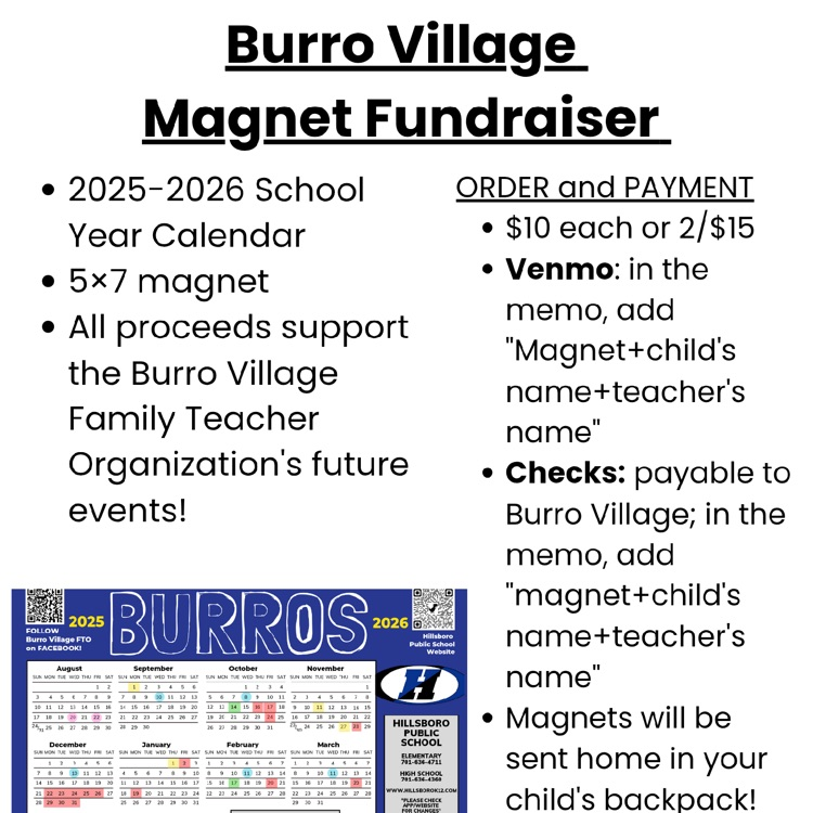 Burro Village Family Teacher Organization Magnets