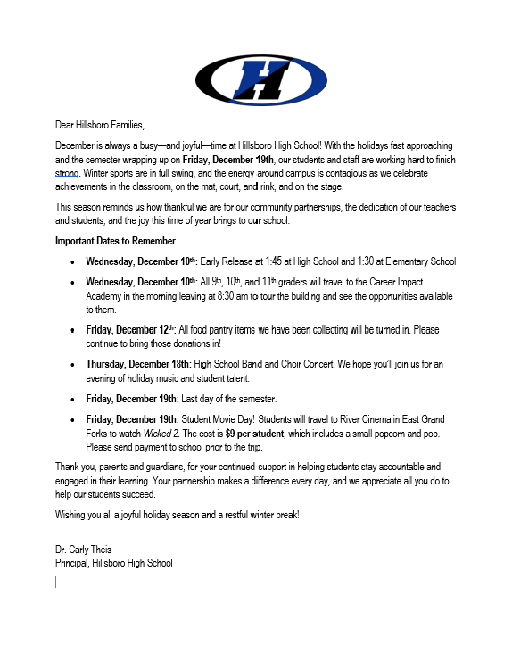 High School December Newsletter