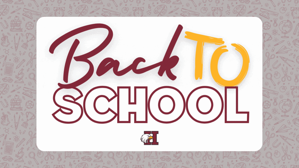 back to school text on graphic with class suppliles in background