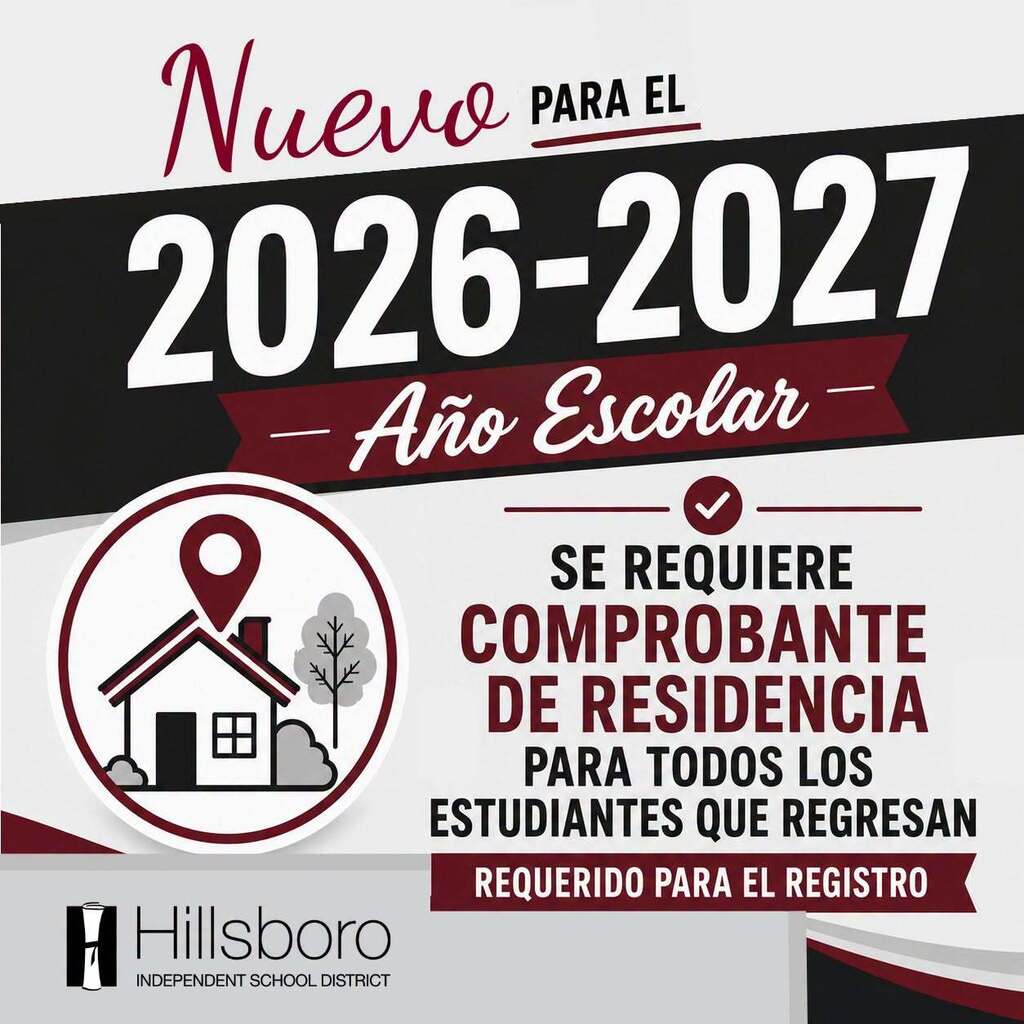 Informational Image stating that Proof of Residency is required for all students. Se requiere comprobante de residencia.