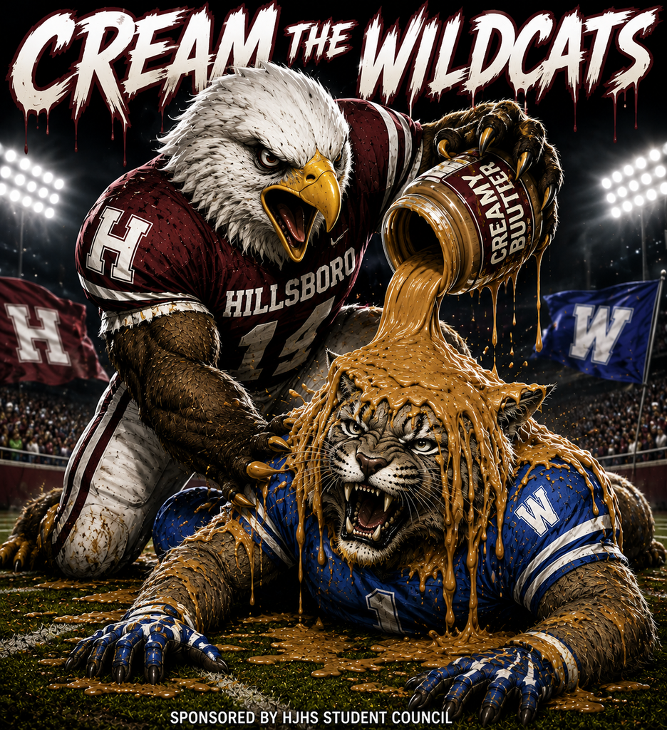 Fun image of an eagle pouring creaming peanut butter over wildcat.