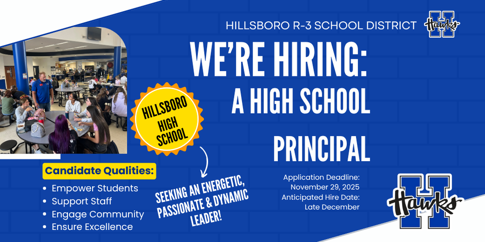 Hillsboro R3 is hiring a new high school principal. Please Apply if you are qualified. Share with friends if you can.