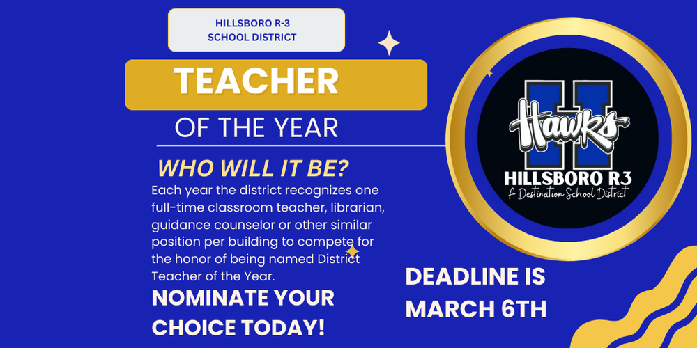 Nominate your choice for Hillsboro R-3 Teacher of the Year Today! Deadline is March 6th!