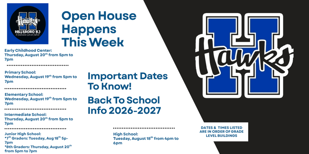Open House Dates for all schools. 
