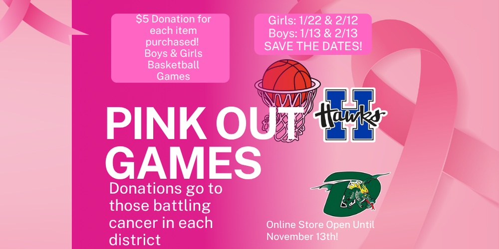 Pink Out Games for boys and girls basketball vs. De Soto in January and February 2026