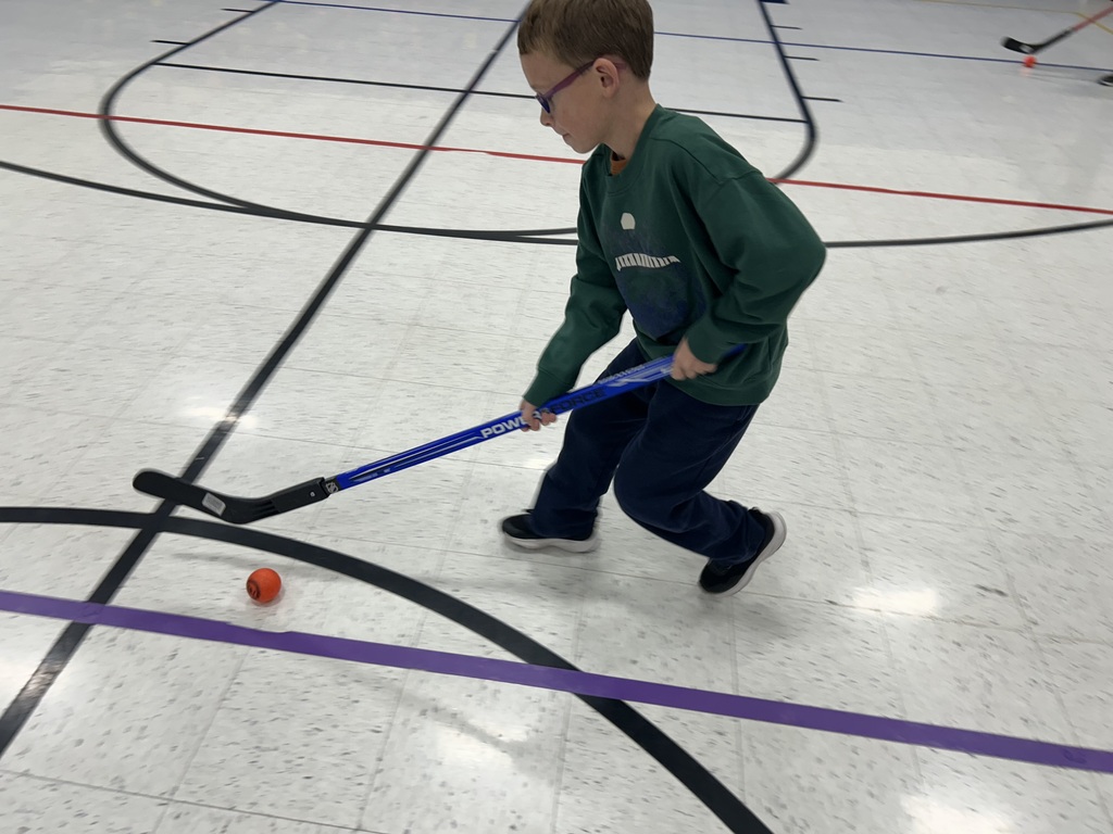 A student learns how to move the "puck" during a visit from the St. Louis Blues Street Team. 