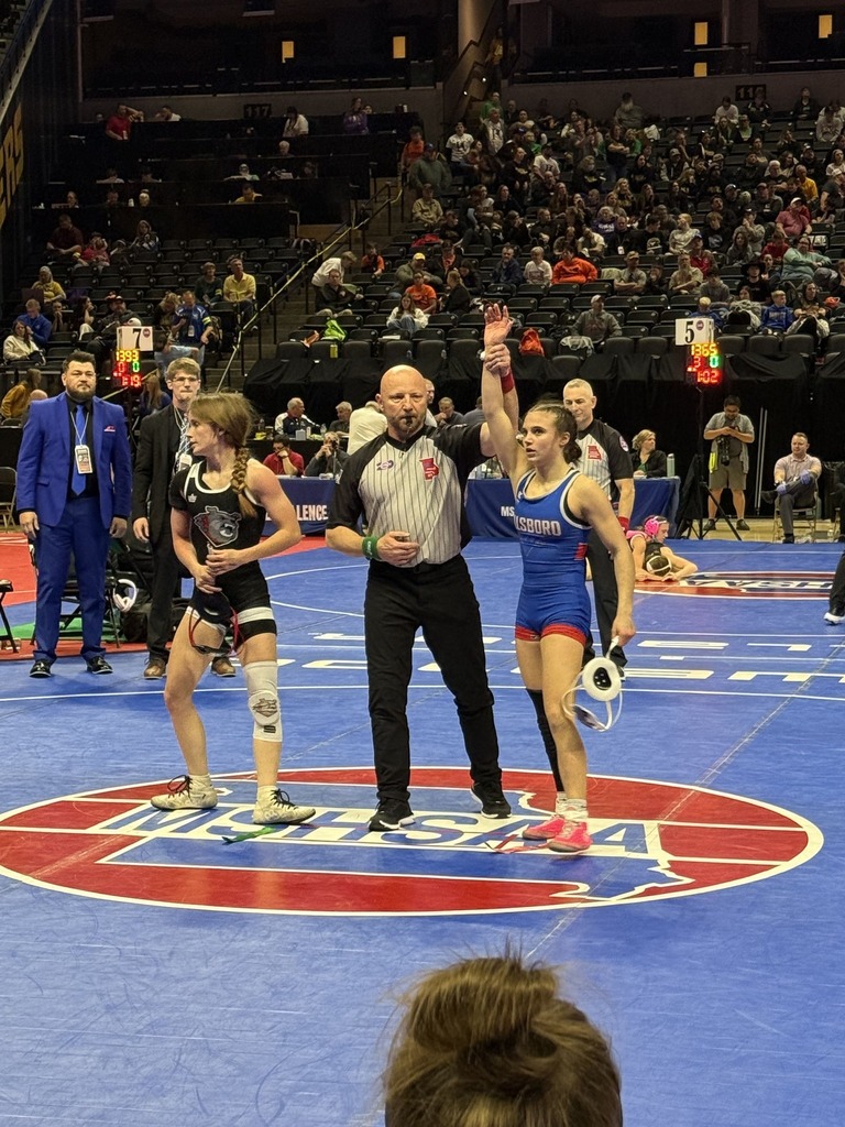 Nico Brooks getting her hand raised after capturing 3rd place at the State Wrestling Championships!