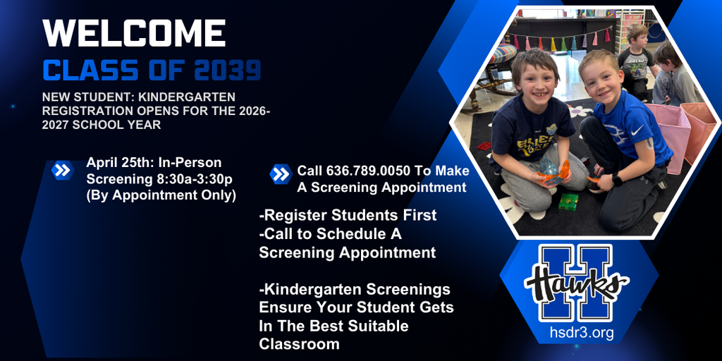 Kindergarten Screening April 25th from 8:30 until 3:30. By appointment only. Call 639-789-0050 to make an appointment